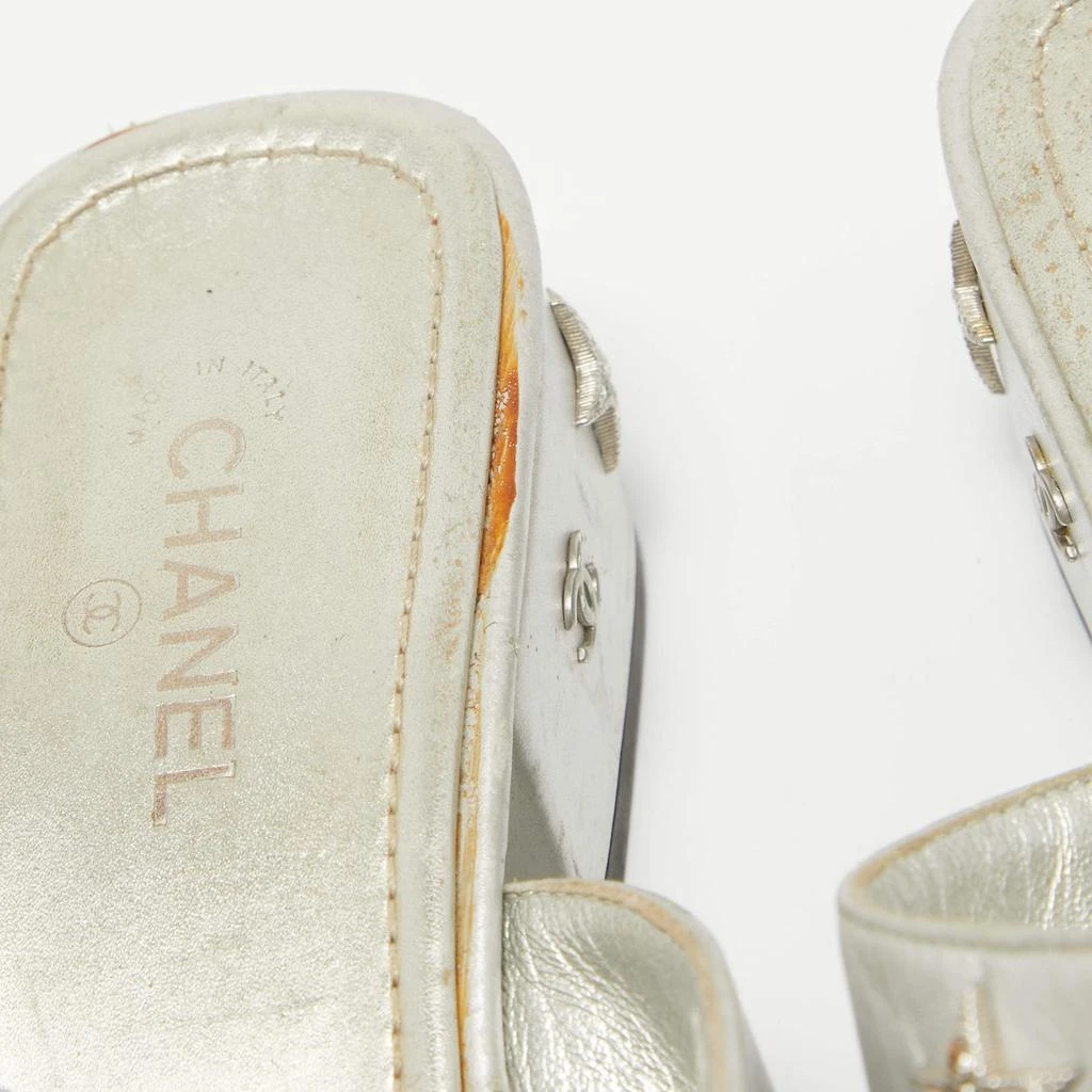 Chanel Chanel Silver Leather Star Crystal Embellished Slide Sandals Size 38.5 8