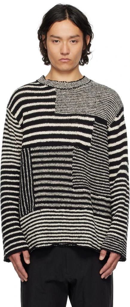 YOHJI YAMAMOTO Black & Off-White 3G1P Border Round Neck Knit Sweater 1