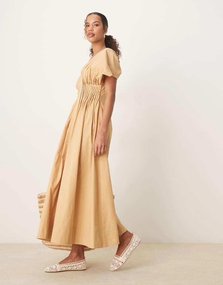 ASOS ASOS DESIGN v neck short sleeve midi dress with narrow pintucks in  stone - Dresses & Skirts - BeyondStyle