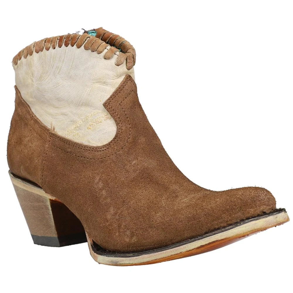 Corral Boots Sand and Brown Woven Round Toe Zippered Cowboy Booties 2