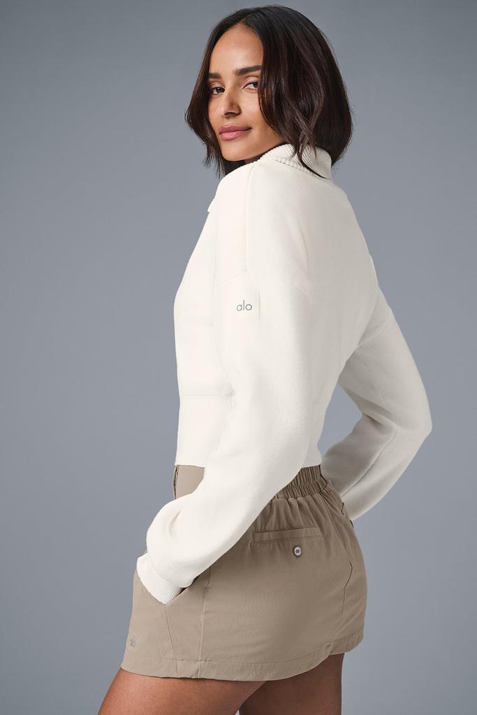 Alo Scholar Knit Cropped Full Zip Jacket - Ivory