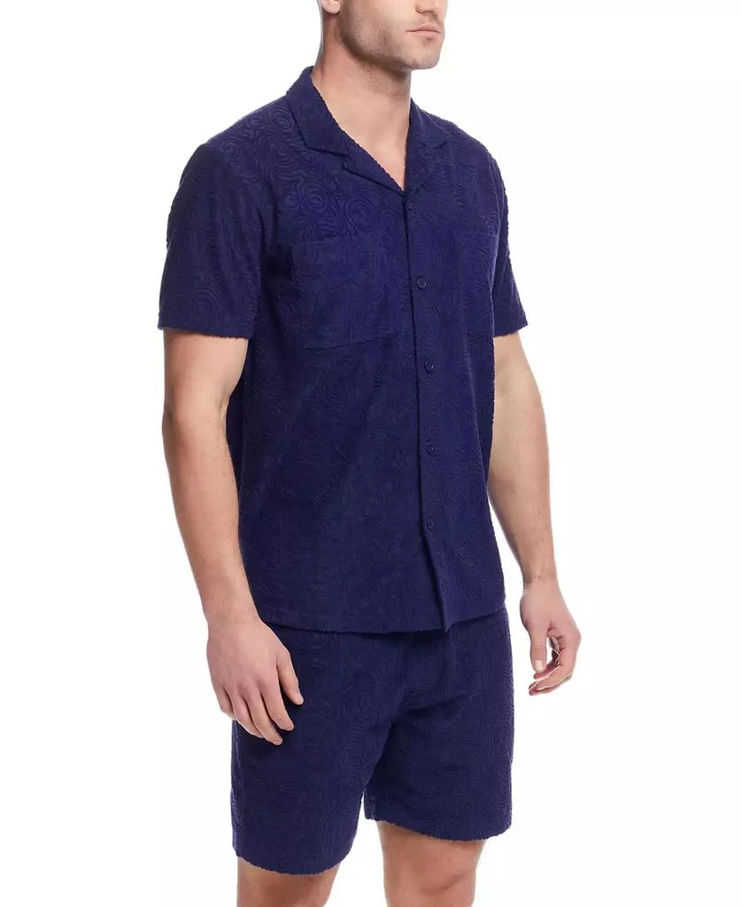 Weatherproof Vintage Men's Short Sleeve Terry Coat Front Jacquard Button-Front Shirt 3