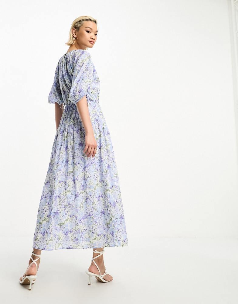 & Other Stories & Other Stories gather sleeve midaxi dress in blue floral