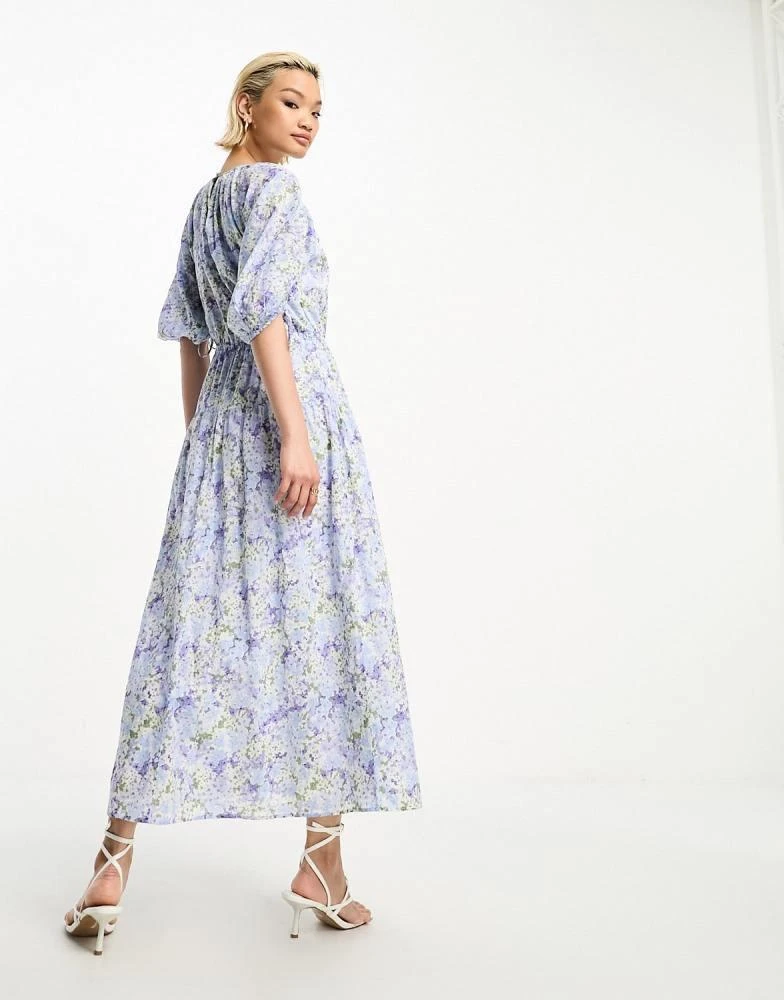 & Other Stories & Other Stories gather sleeve midaxi dress in blue floral 2