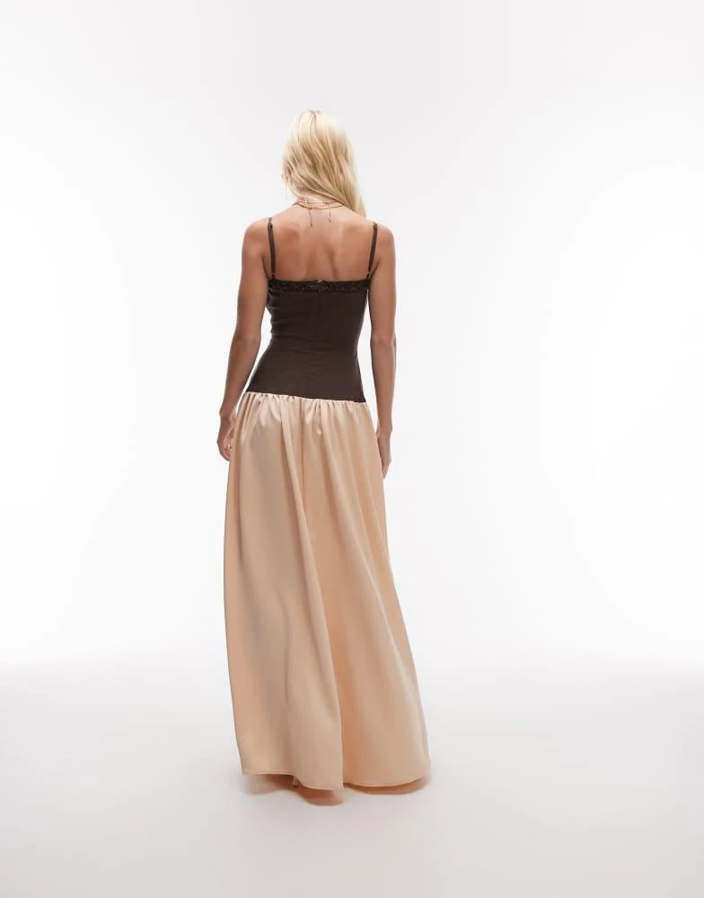 WeWoreWhat WeWoreWhat ruffle corset maxi dress in chesnut and blush - CHESTNUT/BLUSH - UK 6