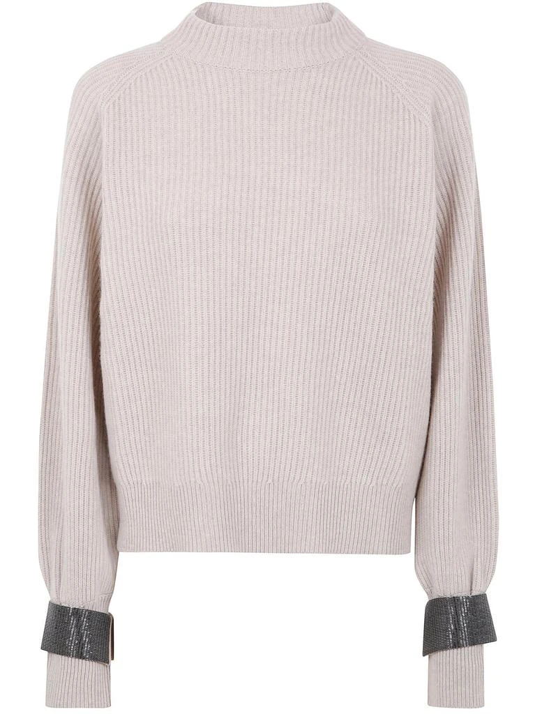 Brunello Cucinelli Brunello Cucinelli Embellished Cuffs Crewneck Jumper 1
