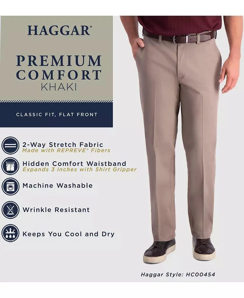 Haggar Men's Premium Comfort Khaki Classic-Fit 2-Way Stretch Wrinkle Resistant Flat Front Stretch Casual Pants 10