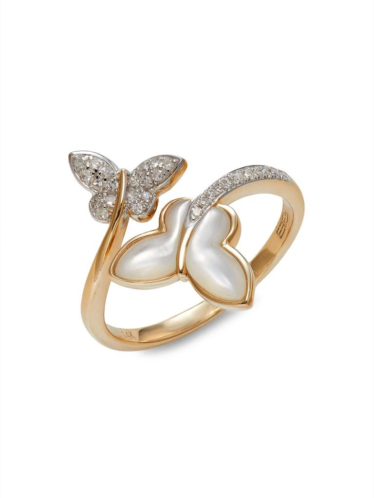 Effy 14K Yellow Gold, Mother of Pearl 
Diamond Butterfly Ring