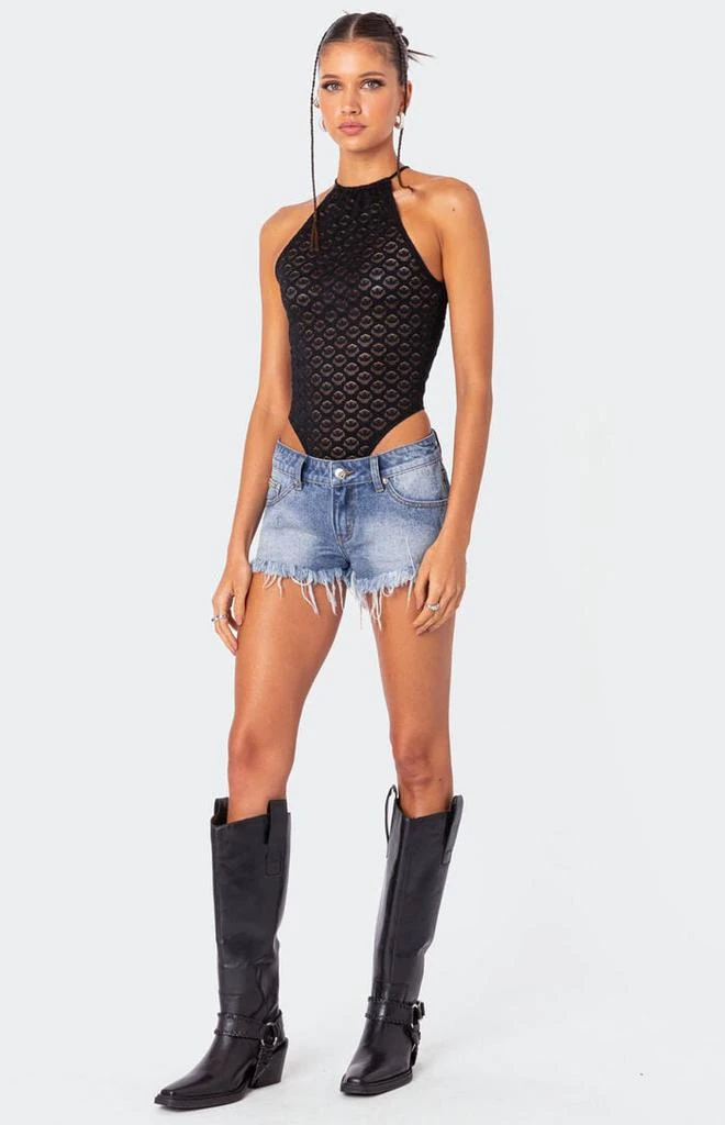 Edikted Erika Low Rise Frayed Denim Shorts 2