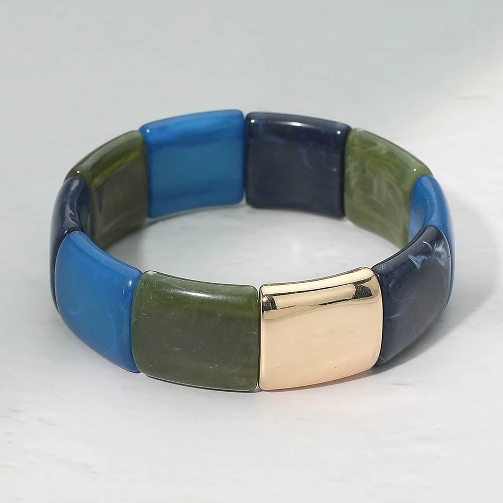 FASHNZFAB Geometric Marbled Resin Tile Beaded Stretch Bracelet