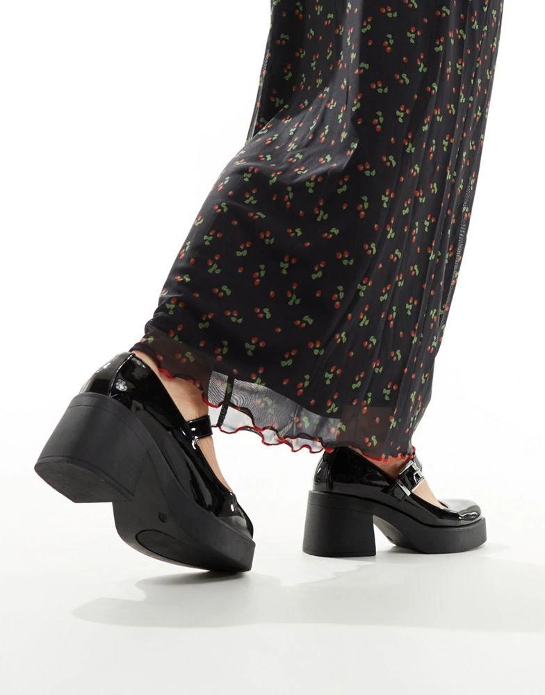 ASOS ASOS DESIGN Wide Fit Sebastian chunky mary jane heeled shoes in black patent 3