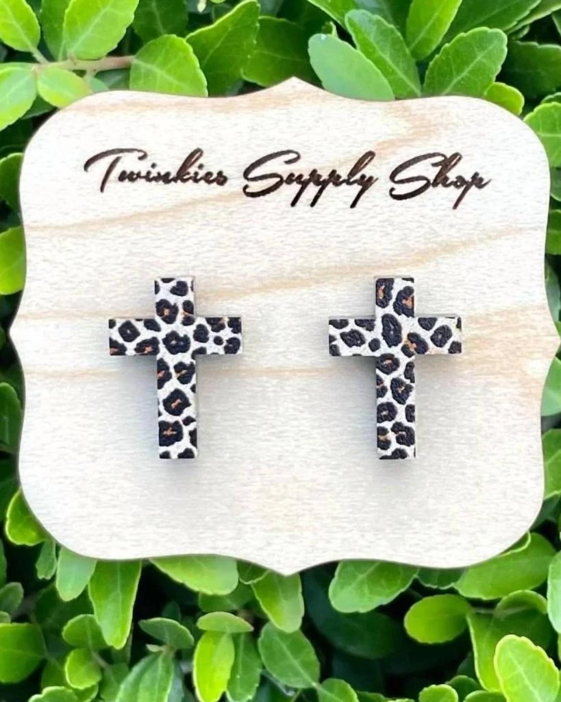 White Label White Label - Women
s Wooden Leopard Cross Studs Earrings