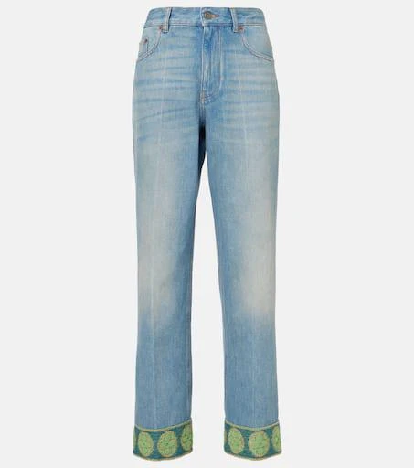 Valentino Jacquard-trimmed straight jeans 1