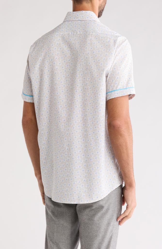 TR Premium Tipped Floral Print Short Sleeve Button-Up Shirt
