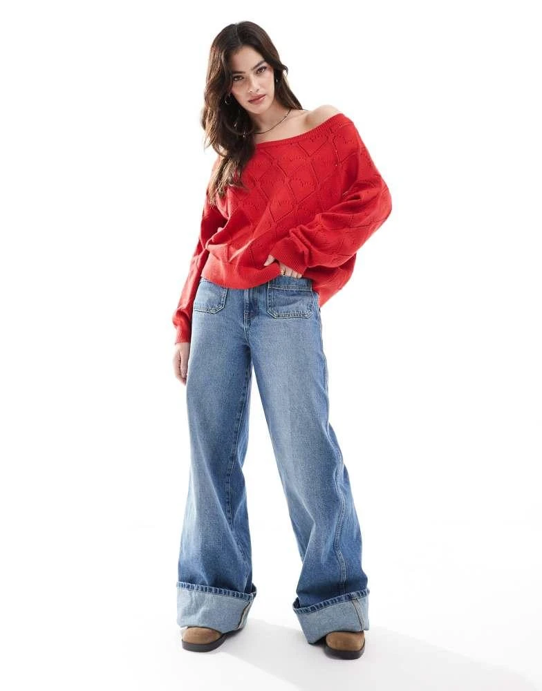 HOLLISTER Hollister off shoulder strawberry motif jumper in red 2