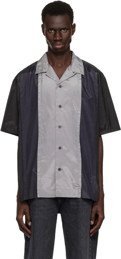 Toga Virilis Black & Navy Polyester Cotton Taffeta Shirt 1