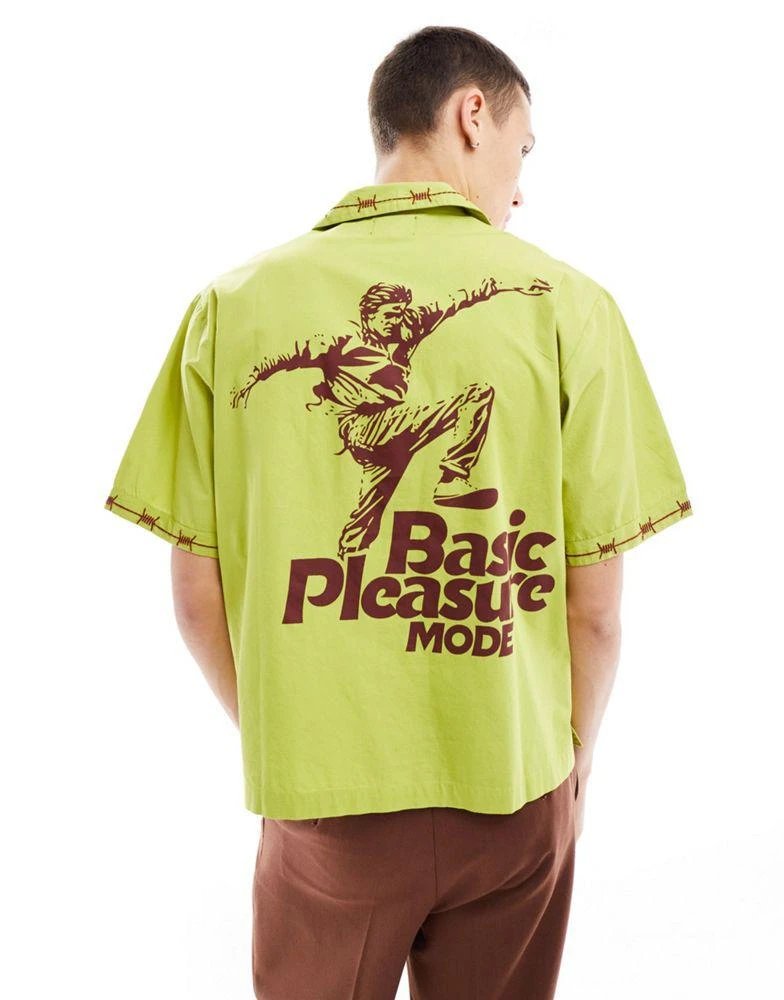 Basic Pleasure Mode Basic Pleasure Mode barbed wire embroidered shirt in green 1