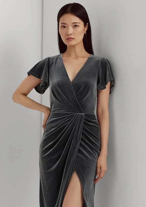 Ralph Lauren Ralph Lauren Flutter Sleeve Solid Velvet Gown 4
