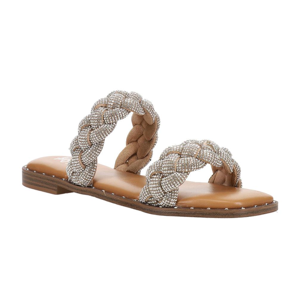 Corkys Don't Get it Twisted Braided Rhinestone Slide Sandals