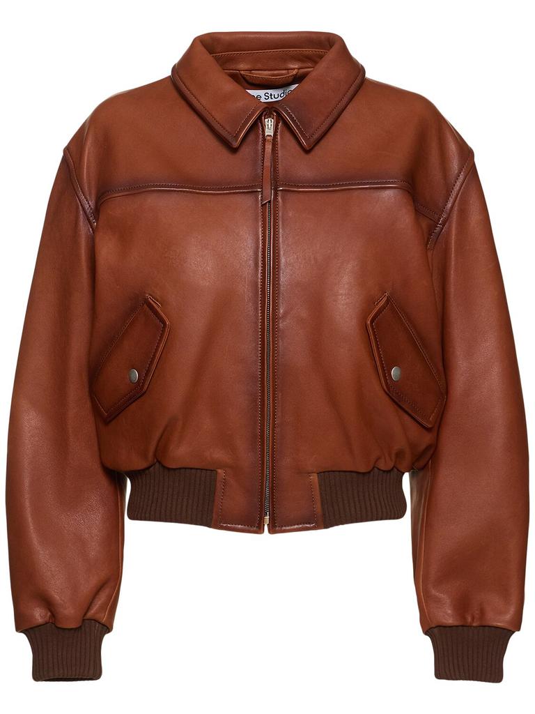 ジャケット・アウター acne studios leather bomber jacket brown Acne Studios - Leather bomber jacket - Cognac brown