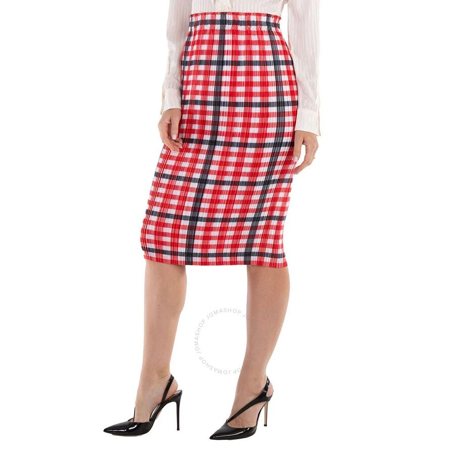 Burberry Ladies Bright Red Check Lorelei Pleated Skirt 3