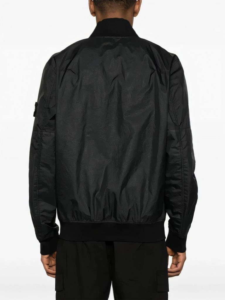 Stone Island Black Leather Jacket With Zip Front And Logo Patch 4