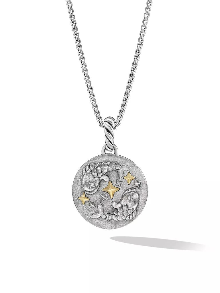 David Yurman Pisces Amulet in Sterling Silver with 18K Yellow Gold and Diamonds, 19MM