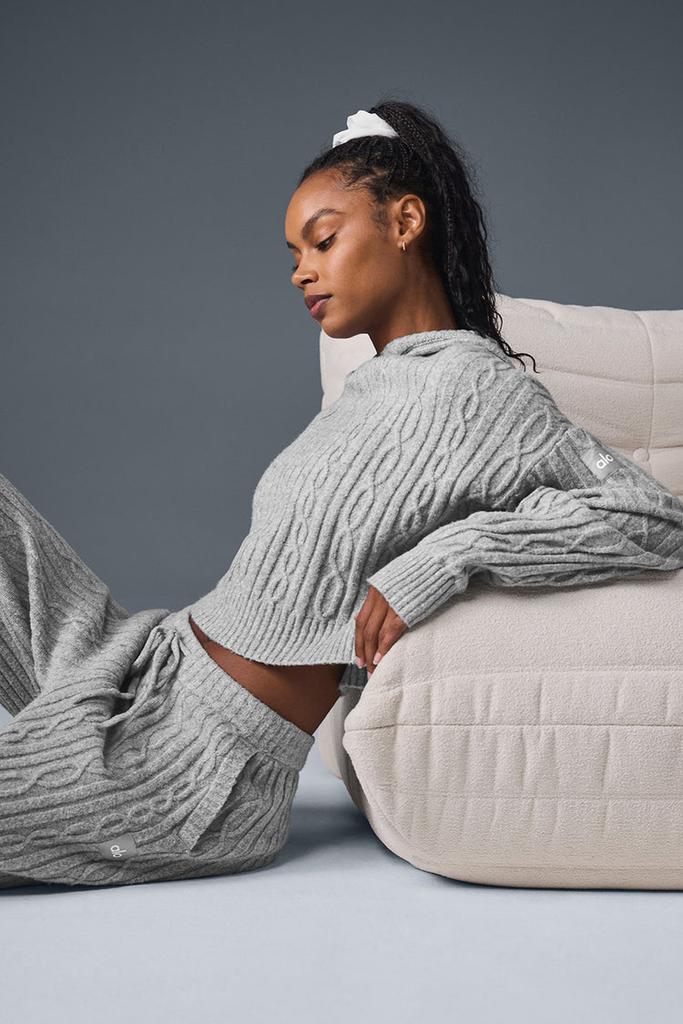 Alo Cable Knit Winter Bliss Hoodie - Athletic Heather Grey