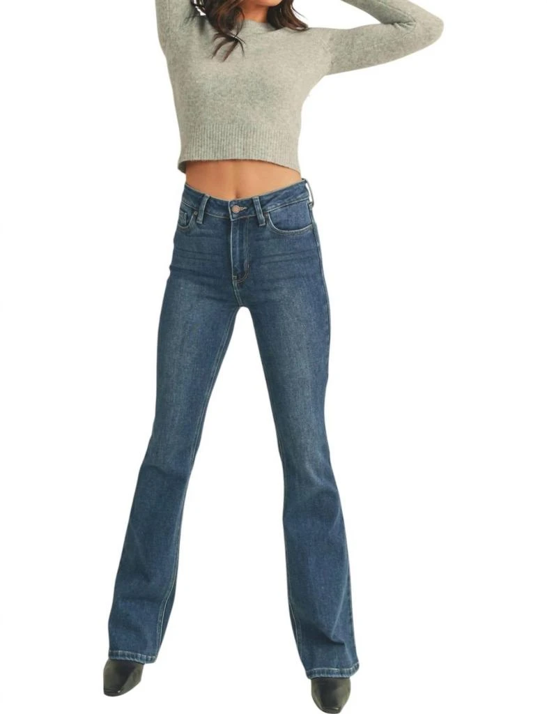 JBD. High Rise Skinny Flare Jeans In Dark Wash Denim 1