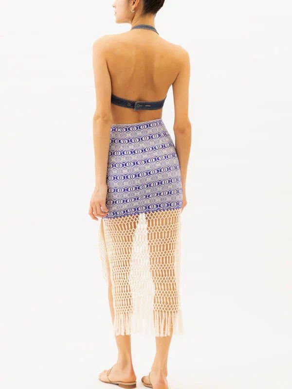 Jaline Jane Blue Cotton Macrame Skirt 2