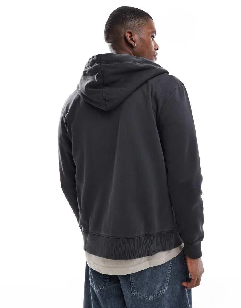 Superdry Superdry Essential logo washed zip hoodie in washed black 2