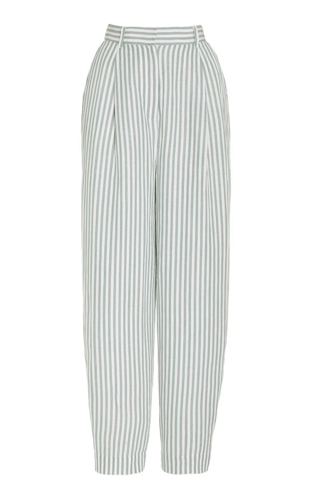 Posse Posse - Lorenzo Striped Linen-Blend Pleated Wide-Leg Pants - Green - XS - Moda Operandi 1