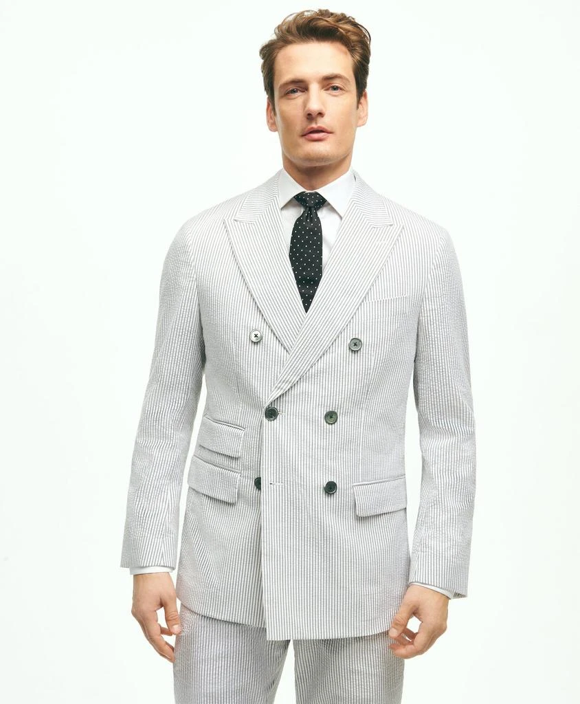Brooks Brothers Regent Fit Stretch Cotton Seersucker Double-Breasted Suit Jacket 1