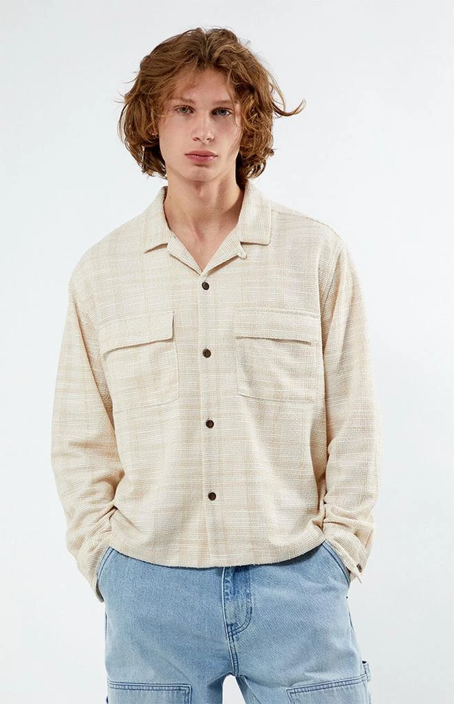 PacSun Cream Woven Cropped Flannel Shirt 1