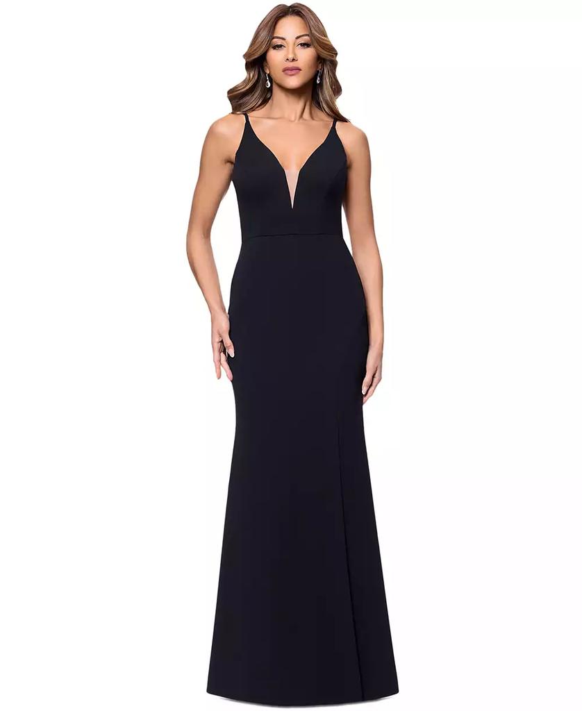 XSCAPE Women's Plunge-Neck Sleeveless Scuba Gown