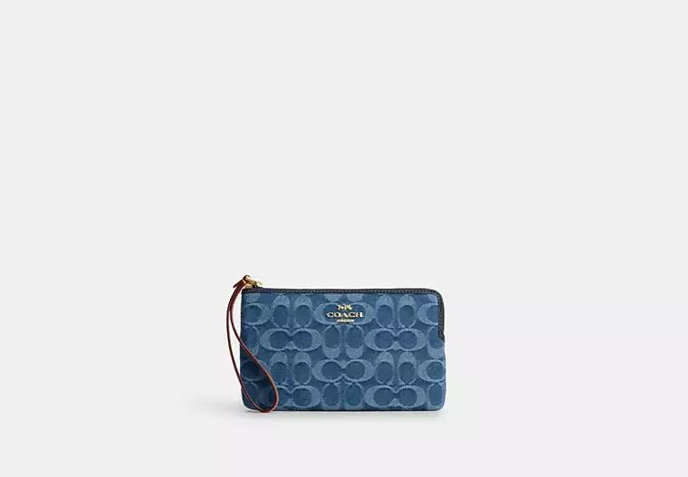 Coach Large Corner Zip Wristlet In Signature Denim