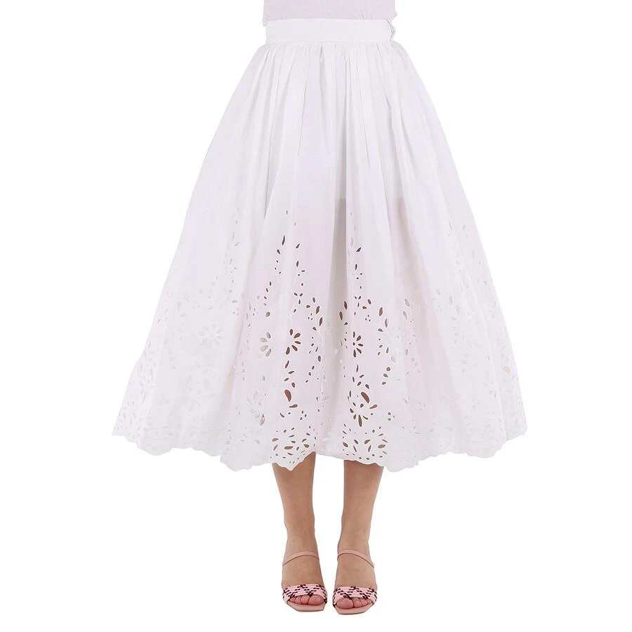 Chloé Ladies White Broderie Anglaise Flared Embroidered Midi Skirt 2