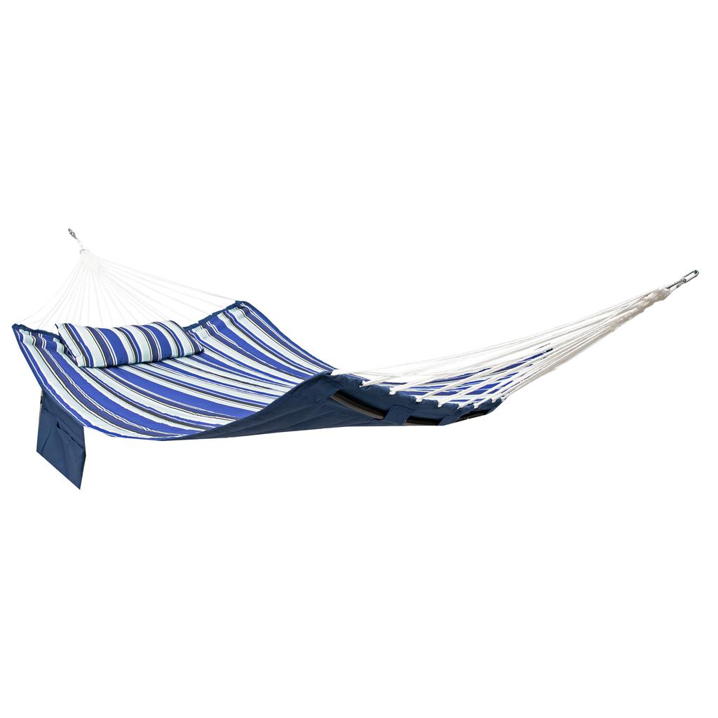 Sunnydaze Outdoor Quilted Double Hammock with Pillow and Curved Metal Spreader Bars