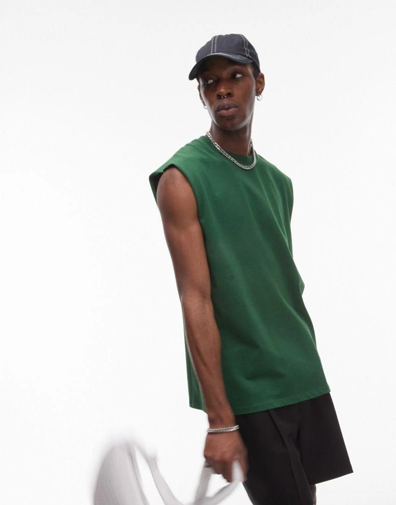 Topman Topman oversized sleeveless t-shirt in green 3