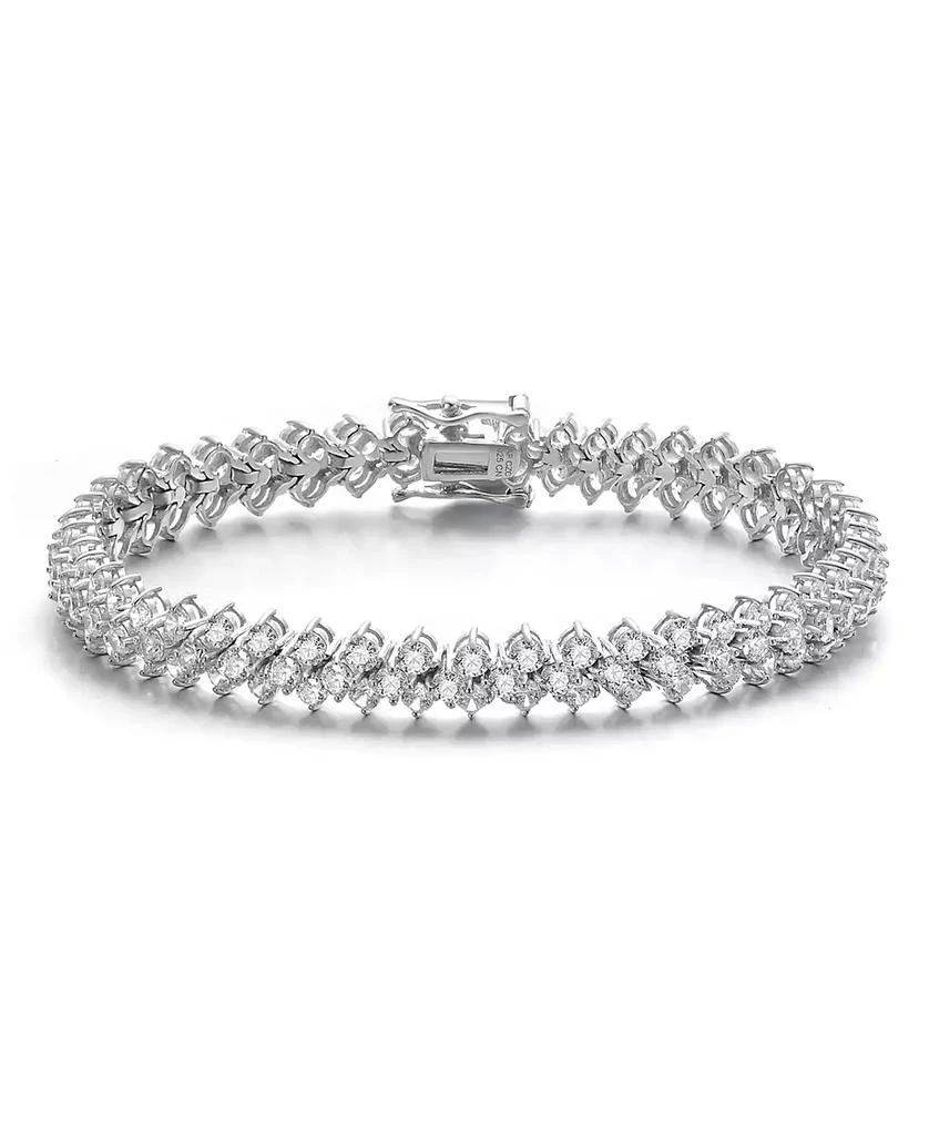 Genevive Sterling Silver White Gold Plating with Clear Cubic Zirconia Three Row Tennis Bracelet