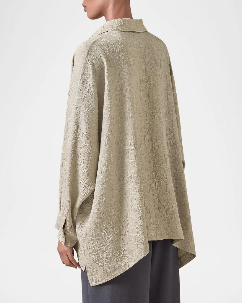 Eskandar Damask Cloque Wide Longer-Back Shirt With Collar (Mid Plus Length) 3