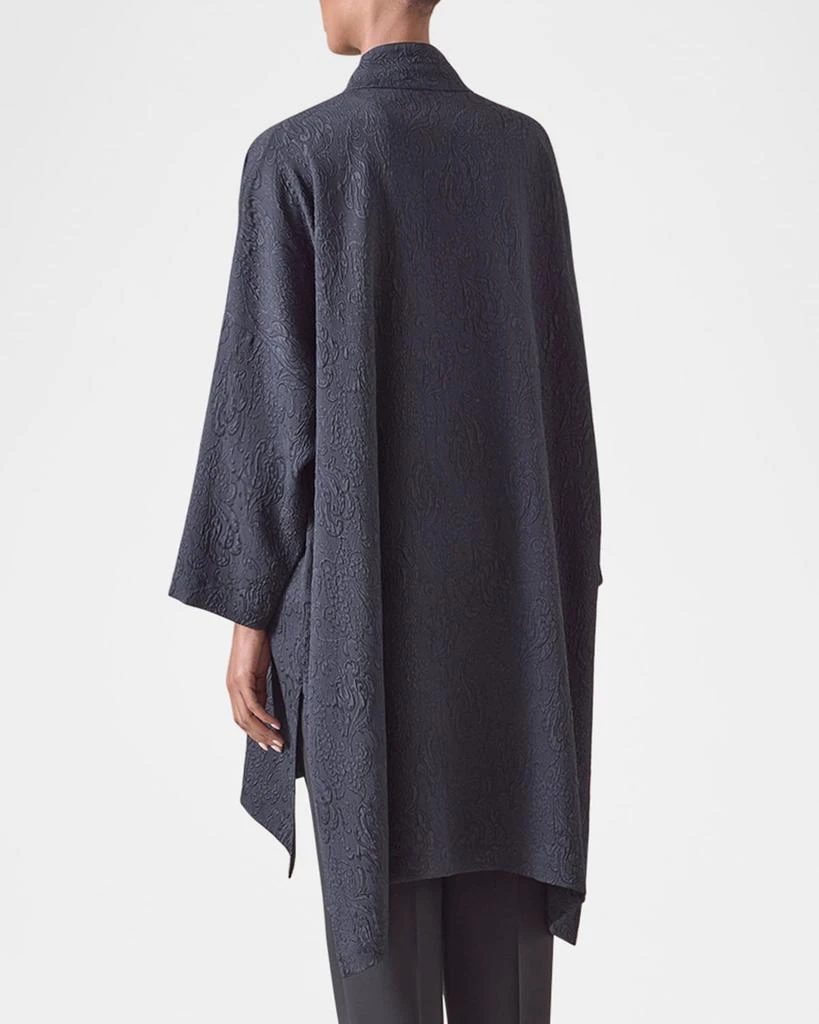 Eskandar Damask Cloque Wide Longer-Back Double Stand-Collar Shirt With Slits (Very Long Length) 3