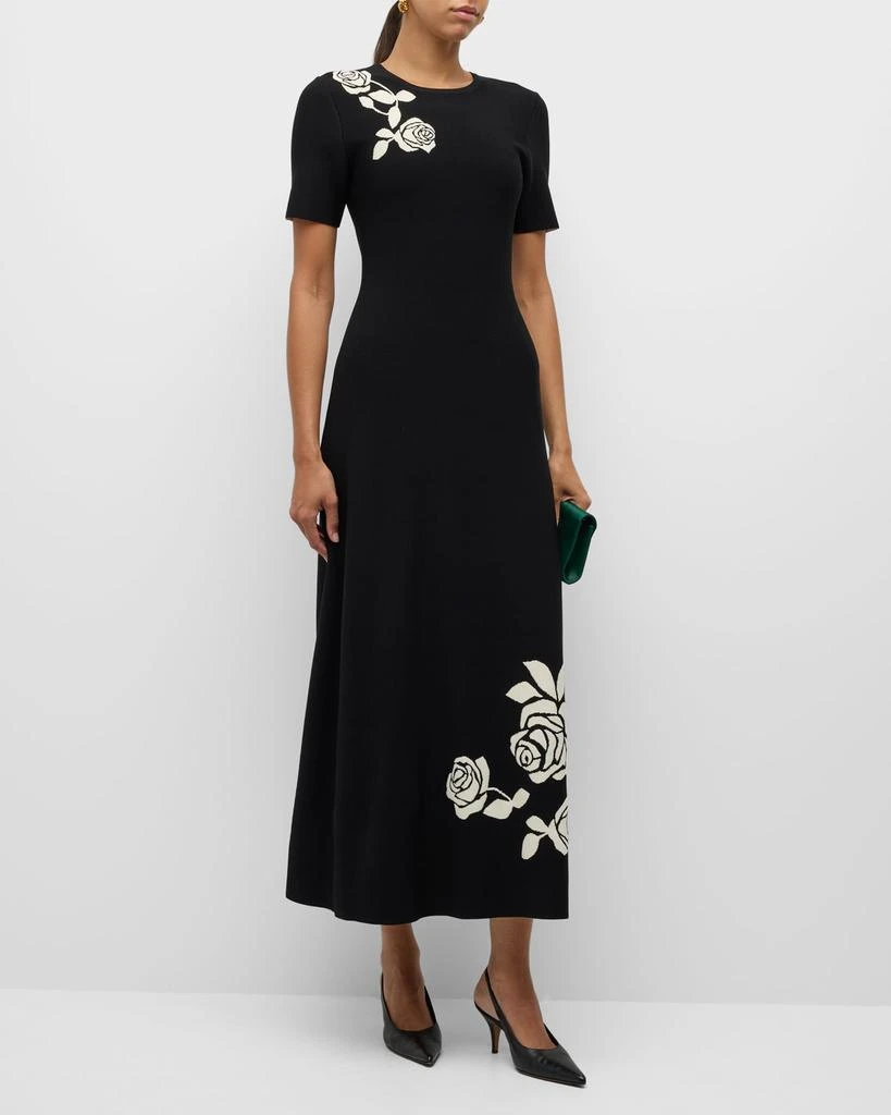 LELA ROSE Rose Jacquard Short-Sleeve Midi Dress 3