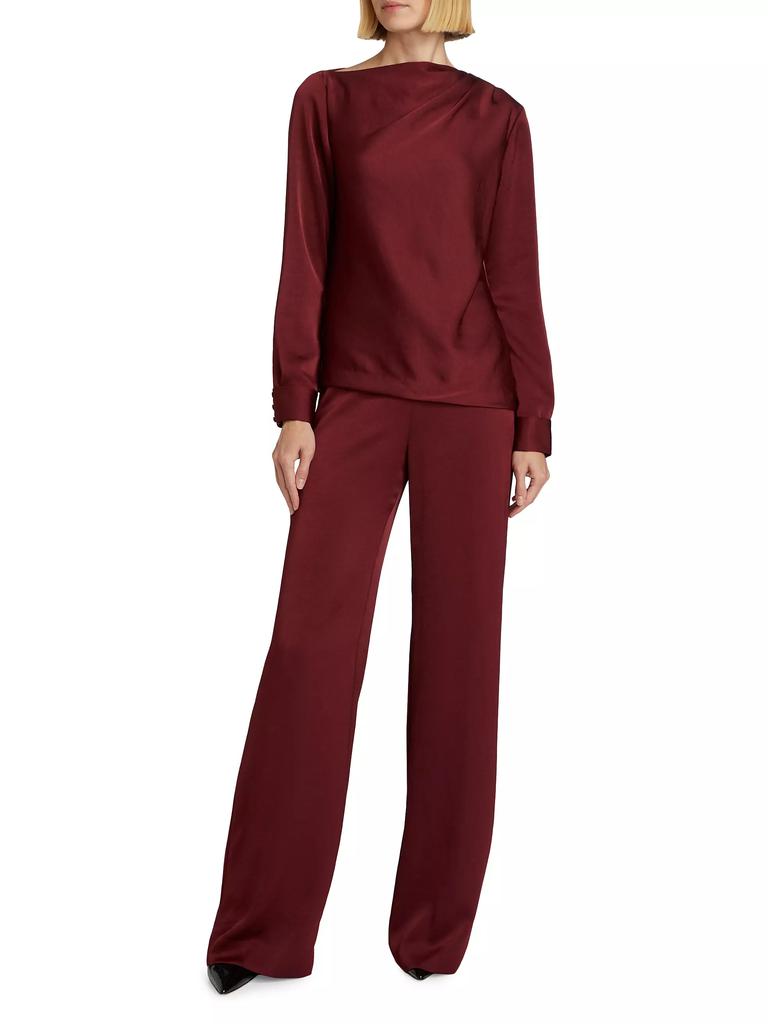 LELA ROSE Satin Asymmetric Gathered Blouse