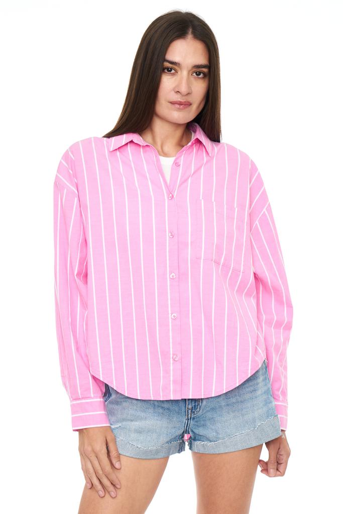 Pistola Denim Sloane Oversized Button Down Shirt - Flamingo Stripe