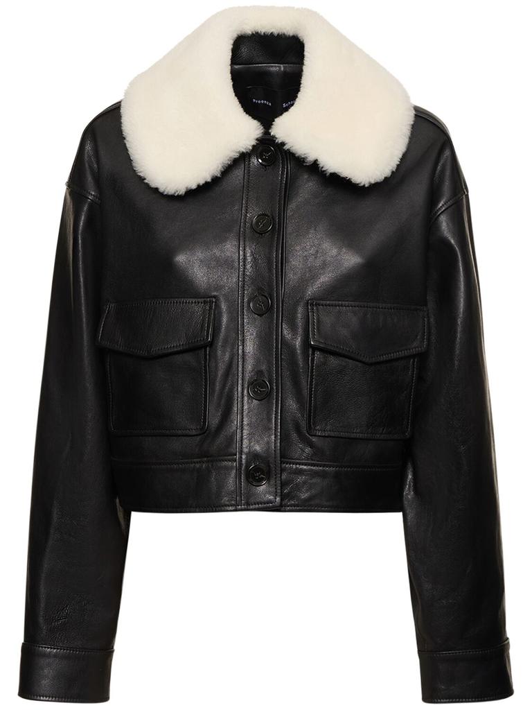 PROENZA SCHOULER Crop Leather Jacket W/shearling Collar