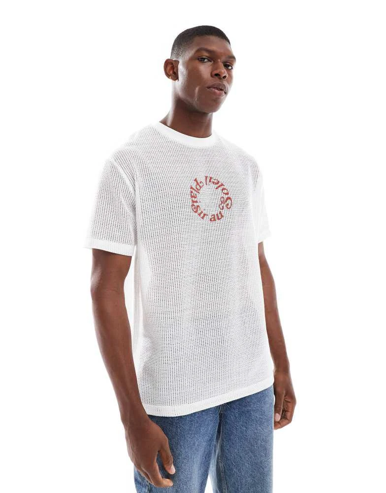 ASOS ASOS DESIGN relaxed t-shirt with soleil graphic in off white cotton mesh 1