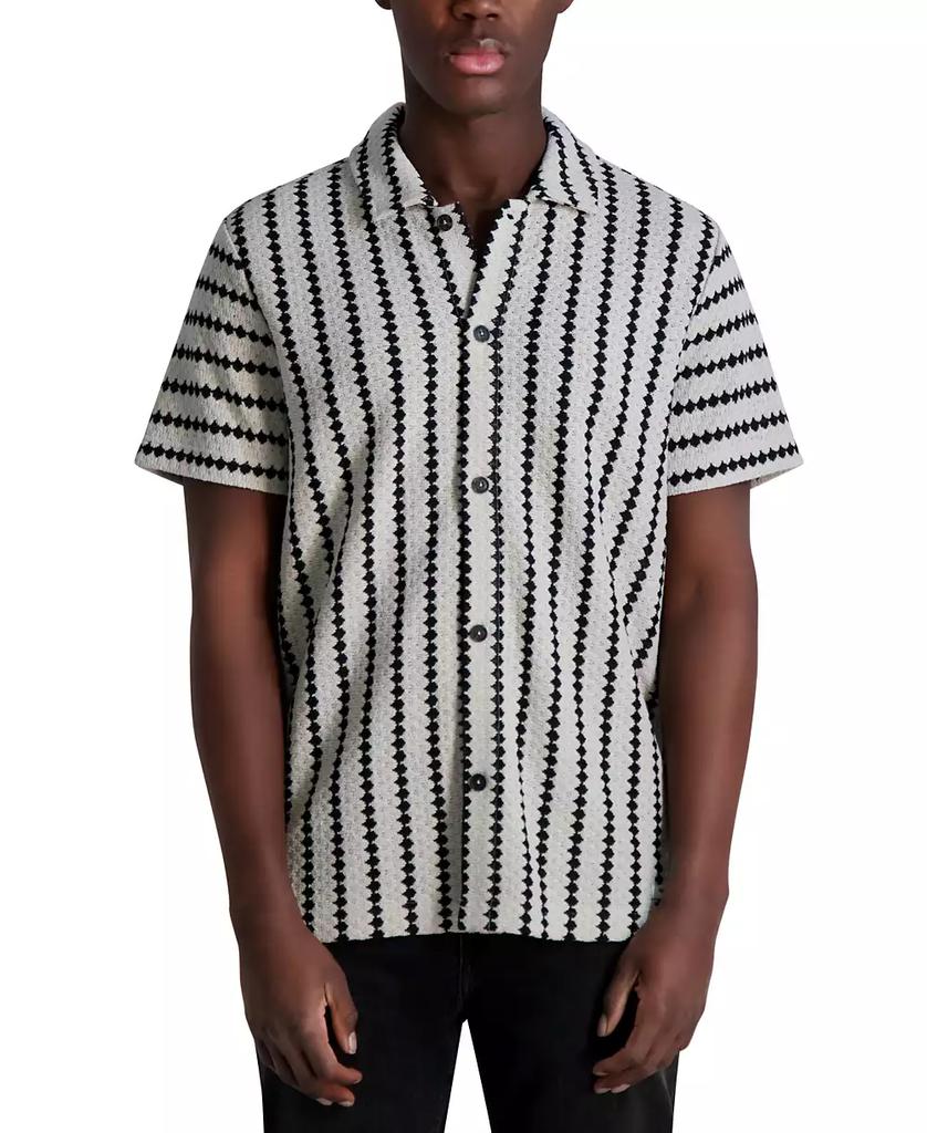Karl Lagerfeld Paris Men's Short Sleeve Textured Wavy Striped Button-Front Shirt