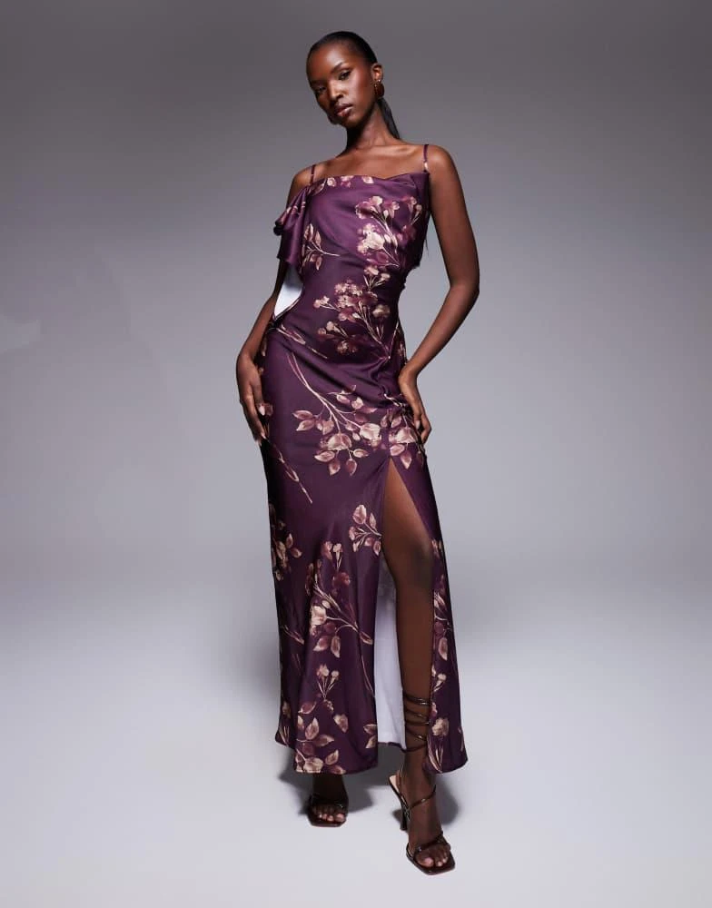 knee length dresses for ladies Burgundy Floral Smocked Long Sleeve Midi Dress Large main image 1