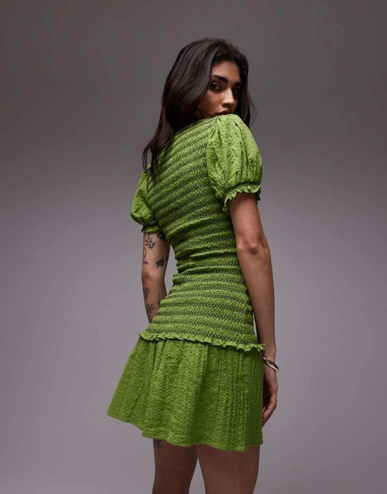 Topshop shirred mini dress with contrast stitch in green  On Sale Now with  Up to 75% Off | Discover Exclusive Deals & Savings at BeyondStyle   Authentic Topshop Home|Women|Dresses with Limited-Time